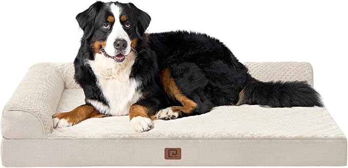 EHEYCIGA Memory Foam Dog Bed XXL, Giant Dog Bed Orthopedic with Washable Removable Cover, Waterproof Pet Bed Couch for Jumbo Dogs, 48x36x7 Inches, Beige
