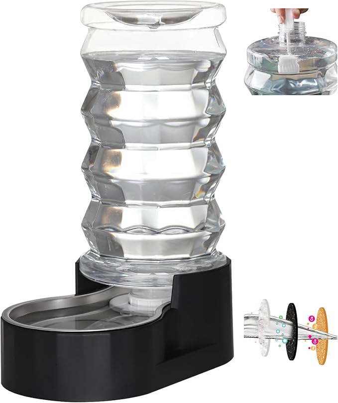 RIZZARI Dog Water Dispenser Bowl: 8L Large Black Stainless Steel Automatic Pet Dispenser with Triple Filter and Specialized Brush - for Senior Dogs with Joint Problems in Garage Garden