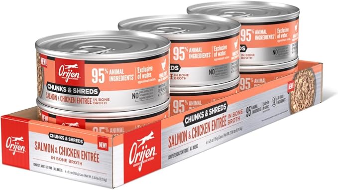ORIJEN Chunks & Shreds Wet Cat Food Salmon & Chicken Entrée 5.5oz Cans (6 Count)