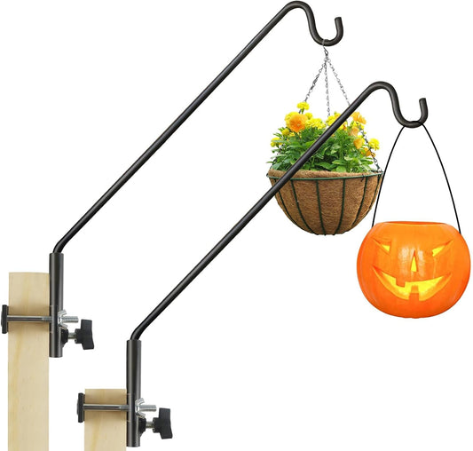 2 Packs Extended Fence Deck Heavy Duty Bird Feeder Hook, 360 Degree Rotary and Length Adjustable Plant Bracket for Bird Feeders Planters Suet Baskets Lanterns Wind Chimes and More