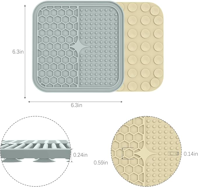 MateeyLife 2PCS Small Lick Mat for Dogs and Cats, Licking Mats for Dog Anxiety Relief, Cat Peanut Butter Lick Pad for Boredom Reducer, Dog Treat Mat Perfect for Bathing Grooming Gray&Beige