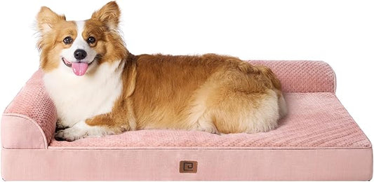 EHEYCIGA Memory Foam Dog Bed Large Sized Dogs, Pet Bed for Large Dog for Crate with Waterproof Liner, Pet Couch Bed Orthopedic with Washable Removable Cover, 35x23x6 Inches, Pink