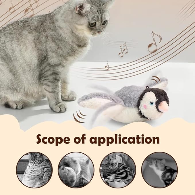 Cat Toy, 2026 Upgrade Interactive Chirping Bird with Flapping Wings, Rechargeable Toy for Indoor Cats (Grey)