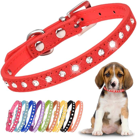 Red Rhinestone Dog Collars for Medium Dogs, Pretty Bling Dog Collar Crystal Jewel Glitter Diamond Female Puppy Collar for Small Medium Pet Girl Dogs, M
