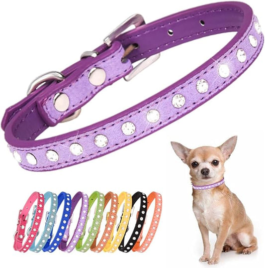 Purple Diamond Dog Collars for Medium Dogs, Pretty Sparkle Bling Dog Collar Crystal Jewel Glitter Rhinestone Female Puppy Collar for Small Medium Pet Girl Dogs, M