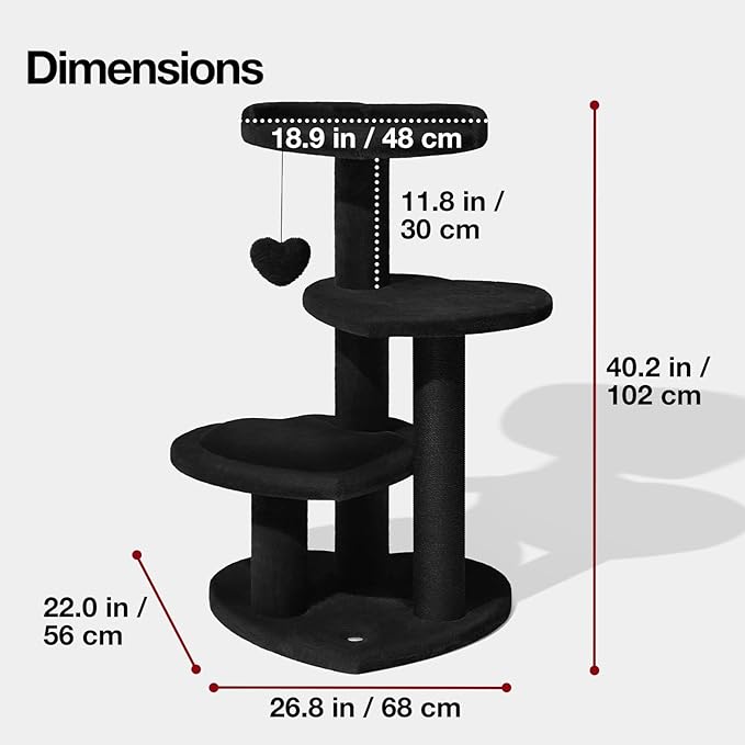VETRESKA Cat Tree for Indoor Cats, Multi Level Cat Tower with Cat Scratching Post, Cute Cat Climbing Tree with Dangling Toy for Cats（Black）