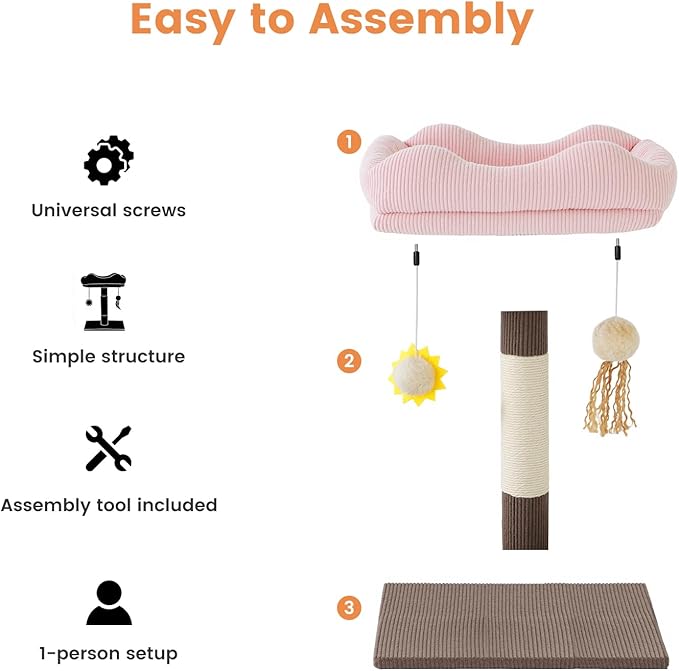 Gardner Pet 20" Cat Tree Corduroy, Solid Wood Small Cat Tree, Removable Cat Bed, Sisal Scratching Post & Hanging Toys, Stable Modern Cat Tower for Kittens & Indoor Cats (Brown, Square-Corduroy)