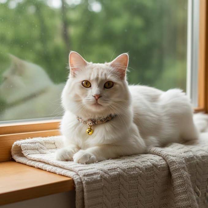 Handmade Cotton Cat Collar with Bell – Adjustable Slip-On Design, No Buckle, Lightweight Rope Collar for Kittens, Indoor Cats, and Small Pets (Dune)