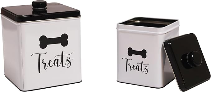 2pc Set Square Storage Dog Tin Container for Treats, Food, Storage, Supplies, Toys (Treats)