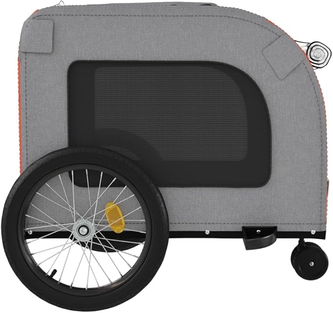 Tidyard Pet Bike Trailer Orange and Gray Oxford Fabric and Iron Pet Bicycle Carrier, Animal Bike Stroller for Cat, Puppy, Dog, Outdoor, Travel Style B