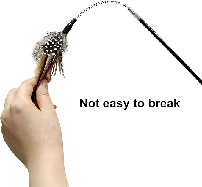 TTcat Cat Wand Toys,Flexible Spring and 4PCS Feather Refills,Feather Teaser Stick Cat Toys for Indoor Cats and Kittens.