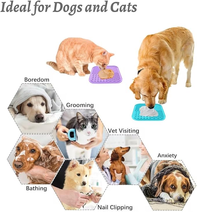 MateeyLife 2PCS Small Lick Mat for Dogs and Cats, Licking Mats for Dog Anxiety Relief, Cat Peanut Butter Lick Pad for Boredom Reducer, Dog Treat Mat Perfect for Bathing Grooming Purple&Light Blue