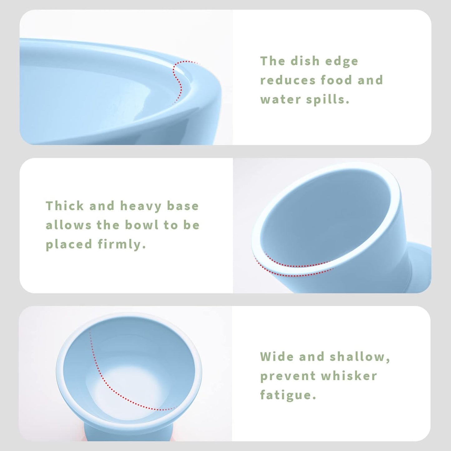 Extra Wide Elevated Ceramic Cat Food Bowl - 6.2" Shallow Dish for Whisker Fatigue Relief, 5" Height for Easy Feeding, Lead & Cadmium Free, Durable Raised Cat Food Bowls, Blue