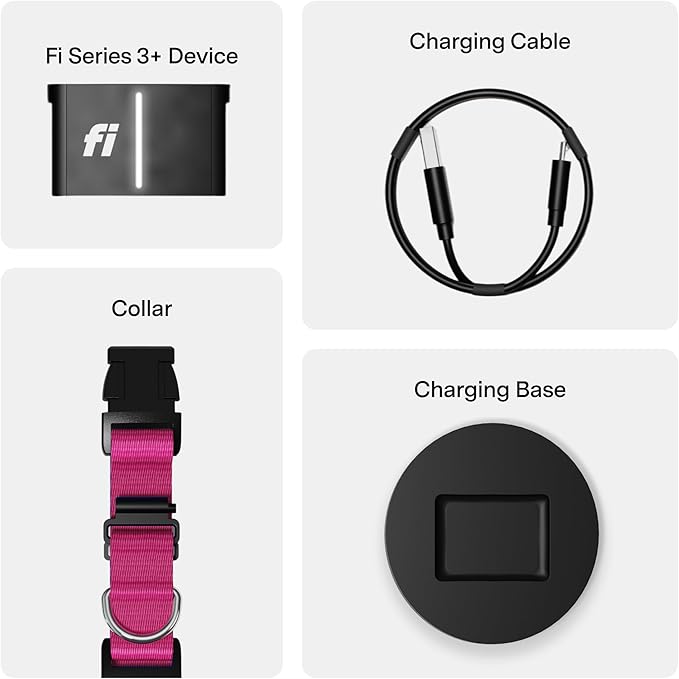 New Fi Series 3+ Smart Dog Tracker Collar [6 Month Membership Included] GPS Tracker for Dogs with Health & Behavior Monitoring, Escape Alerts, Waterproof, LED, Apple Watch Compatible (Pink, Large)