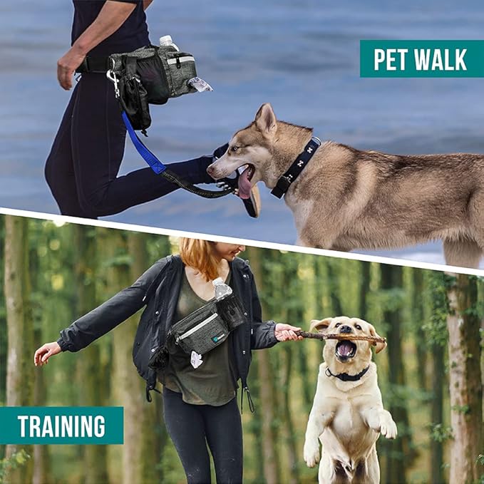 PetAmi Dog Fanny Pack, Treat Pouch for Dog Walking, Training, Built in Poop Bag Dispenser, Water Bottle Holder, Collapsible Bowl, Pet Treat Waist Belt for Hiking, Running, Kibbles (Charcoal)