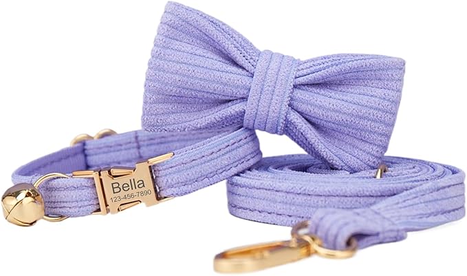 Personalized Cat Collar with Engraved Buckle – Custom Adjustable Kitten Collar with Bell, Choose Buckle Color or Breakaway Safety Design (Corduroy)