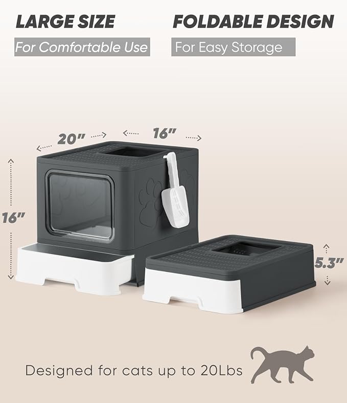 Enclosed Cat Litter Box, Large Litter Box for Big Cats, Covered Kitty Litter Boxes with Lid, Top Entry Cat Box Enclosure with Scoop, Odor Control, Easy to Clean (Black)
