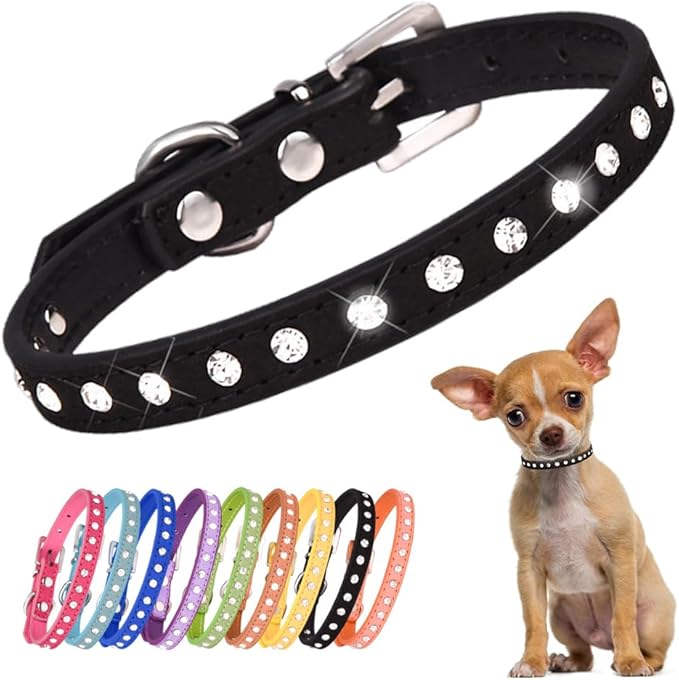 Puppy Dog Collar with Crystal Diamond Colorful Bling Girl Puppy Cat Collars Black XS