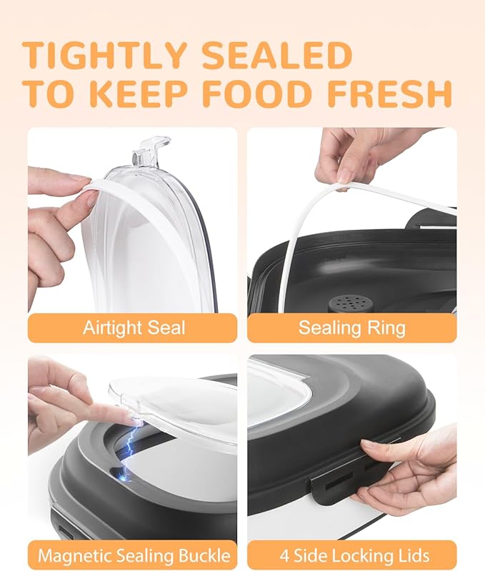 30-35 Lbs Dog Food Storage Container Collapsible Dog Food Container with Airtight Lids, Wheels, Scoop and 2pcs Food Storage Containers, Large Pet food storage for Dog, Cat (Black)