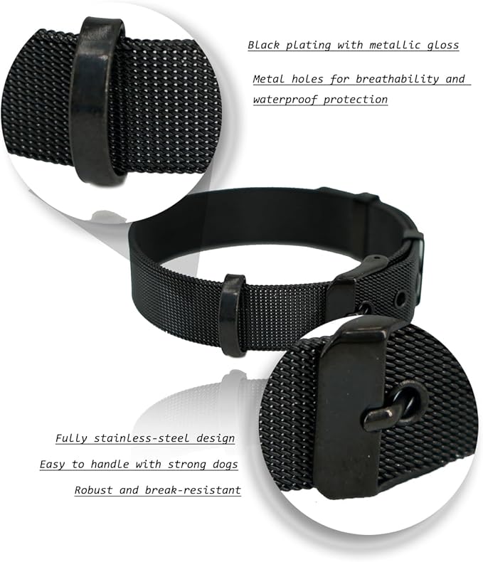 Stainless Steel Small Black Adjustable Breathable Belt Pet Collar Dog Cat Kitten Waterproof S/M/L 14mm Woven Tape Slip Durable Stainless Steel Choker