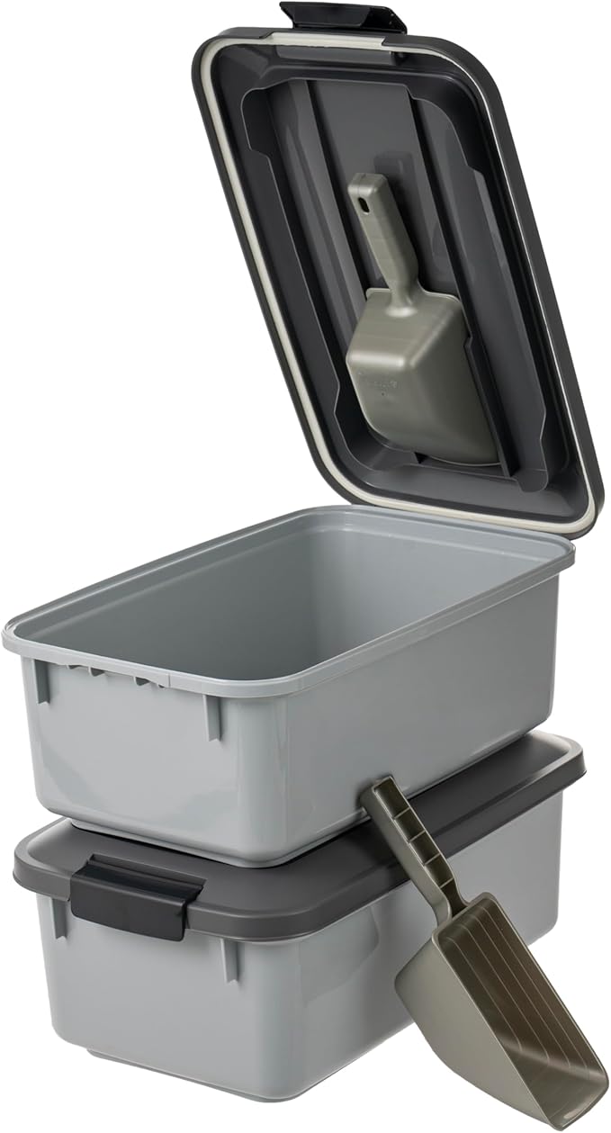 IRIS USA WeatherPro Airtight Pet Food Storage Container, Up to 14 lbs, Dog Cat Bird and Other Pet Food Storage Bin Keep Pests Out Translucent Body BPA Free Stackable, 2 Pack, Gray