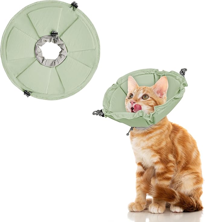 Cat Cone Collar Soft, Adjustable Elizabethan Collar for Cats to Stop Licking, Comfortable Lightweight Kitten Cone for Wound Healing and Surgery Recovery,Green,S