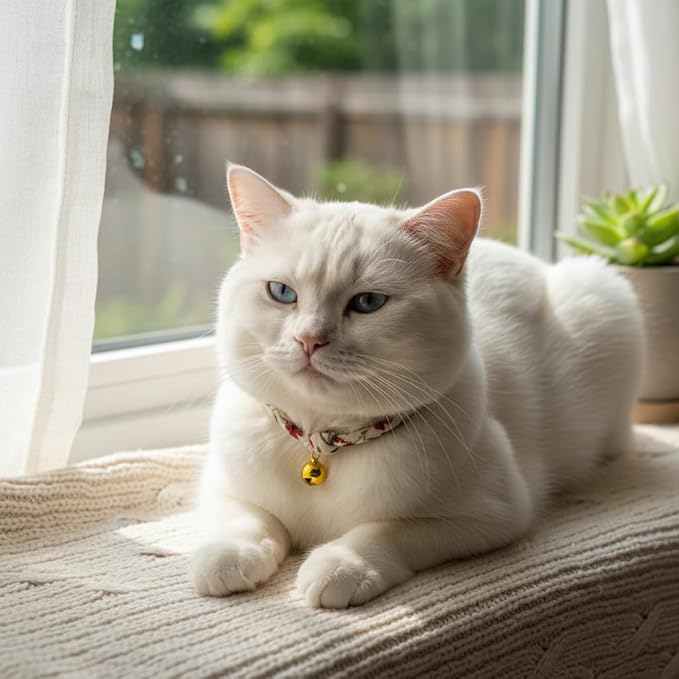 Cotton Christmas Cat Collar with Bell – Adjustable Slip-On Design, No Buckle, Lightweight Rope Collar for Kittens, Indoor Cats, and Small Pets (Ruby)