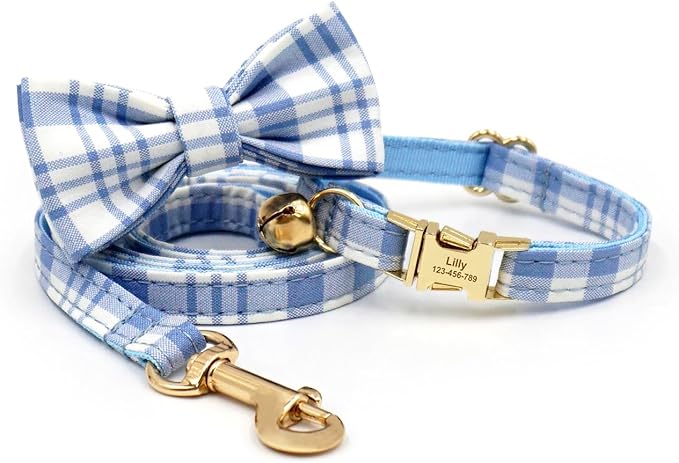 Personalized Cat Collar with Engraved Name Phone Number for Boy and Girl Kittens (Plaid)