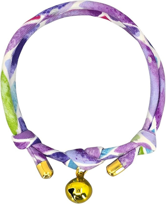 Handmade Cotton Cat Collar with Bell – Adjustable Slip-On Design, No Buckle, Lightweight Rope Collar for Kittens, Indoor Cats, and Small Pets (Plum)