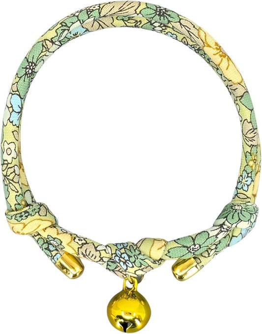 Handmade Cotton Cat Collar with Bell – Adjustable Slip-On Design, No Buckle, Lightweight Rope Collar for Kittens, Indoor Cats, and Small Pets (Lime)