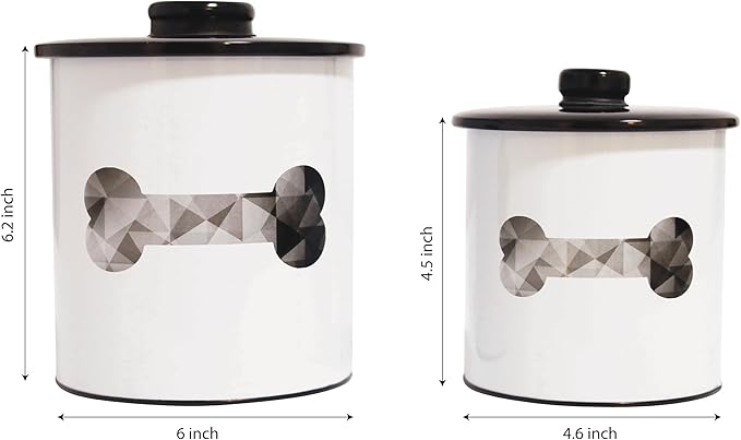 2pc Set Dog Treat Container with Lid, Round Tin Dog Treat Storage Jar for Countertop (Bone)
