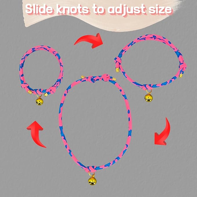 Handmade Cotton Hot Pink Cat Collar with Bell – Adjustable Slip-On Design, No Buckle, Lightweight Rope Collar for Kittens, Indoor Cats, and Small Pets (Pop)