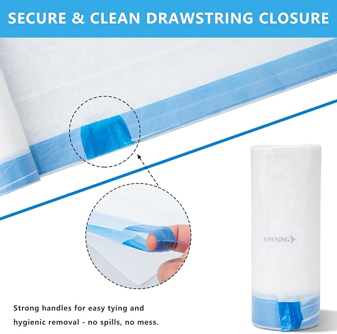 Replacement Waste Bags for Self Cleaning Litter Box, Heavy-Duty Dual Drawstring Trash Bags, 21.7"x11", Leak & Tear-Resistant, Trash Bags for Cat Litter Box Drawers, 6 Rolls (120 Bags)