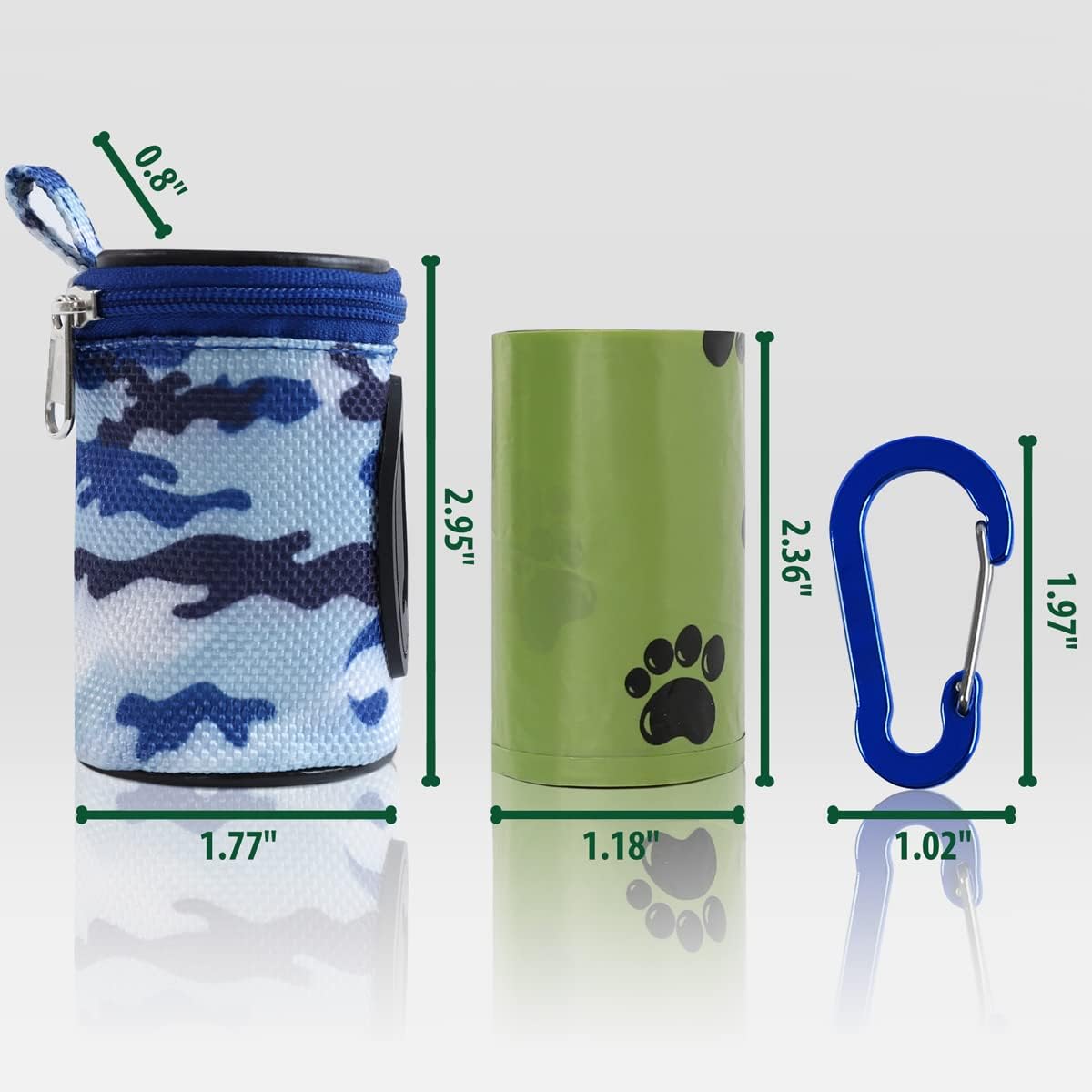 Dog Poop Bag Holder for Leash Doggie Waste Bag Dispenser Puppy Potty Carrier Small Doggy Zipper Pouch with Carabiner Clip 1680D Nylon Oxford with 1 Roll of Pet Trash Bags, Sky Blue Camo