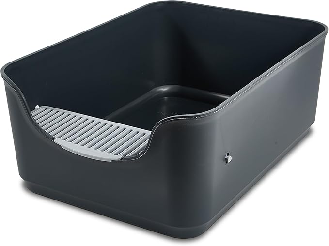 Large Cat Litter Box with High Sides and Low Entry,Open Top Litter Pan with Litter Trapping Pedal for Indoor Big Cats,Kittens and Multicat Homes,Easy to Clean,Anti-Urine Leakage (Grey)