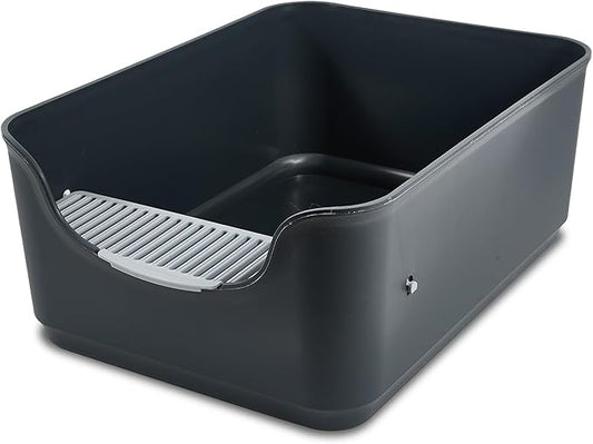 Large Cat Litter Box with High Sides and Low Entry,Open Top Litter Pan with Litter Trapping Pedal for Indoor Big Cats,Kittens and Multicat Homes,Easy to Clean,Anti-Urine Leakage (Grey)