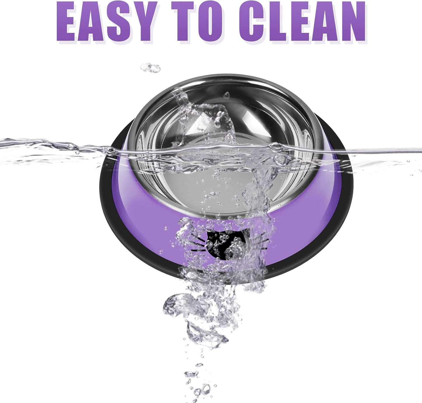 3Pcs Cat Bowls, Non-Slip Stainless Steel, 7 Oz, Suitable for Indoor Pets, Removable Rubber Base, Lovely Color