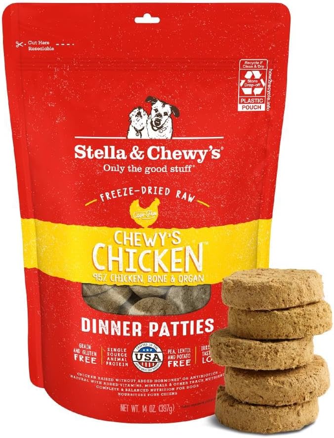 Stella & Chewy's Freeze-Dried Raw Dinner Patties - Chicken Recipe - High Protein Grain-Free Puppy & Dog Food - Perfect For Picky Eaters - 14 oz