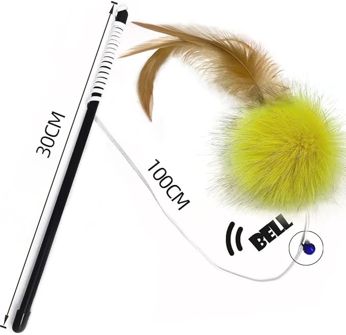 Cat Toys - Rainbow Wand, Feather Flips Plush Ball, Interactive Feather Teaser for Kitten Exercise - 3 Pack