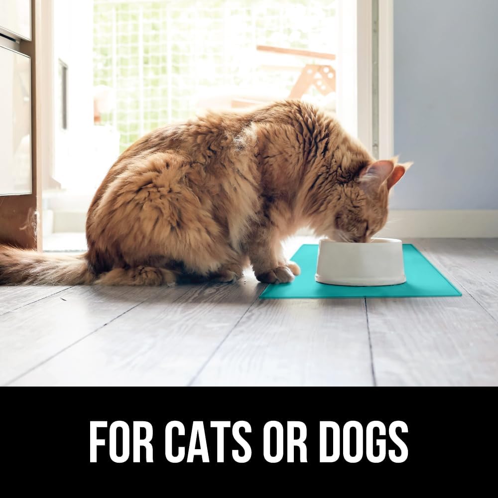 GORILLA GRIP 100% Waterproof Raised Edge BPA Free Silicone Pet Feeding Mat, Dog Cat Food Mats Contain Spills Protects Floors Placemats for Cats and Dogs Water Bowl Pets Accessories 18.5x11.5 Turquoise