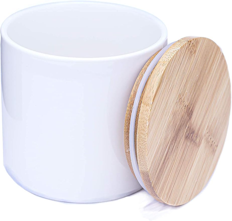 ARTHAUSEN White Ceramic 600mL 2 cup Food Storage Jar Canister with Airtight Bamboo Lid with Silicone Seal, Modern Farmhouse Design Food Container for Counter - Great for Tea Coffee Sugar Caddy