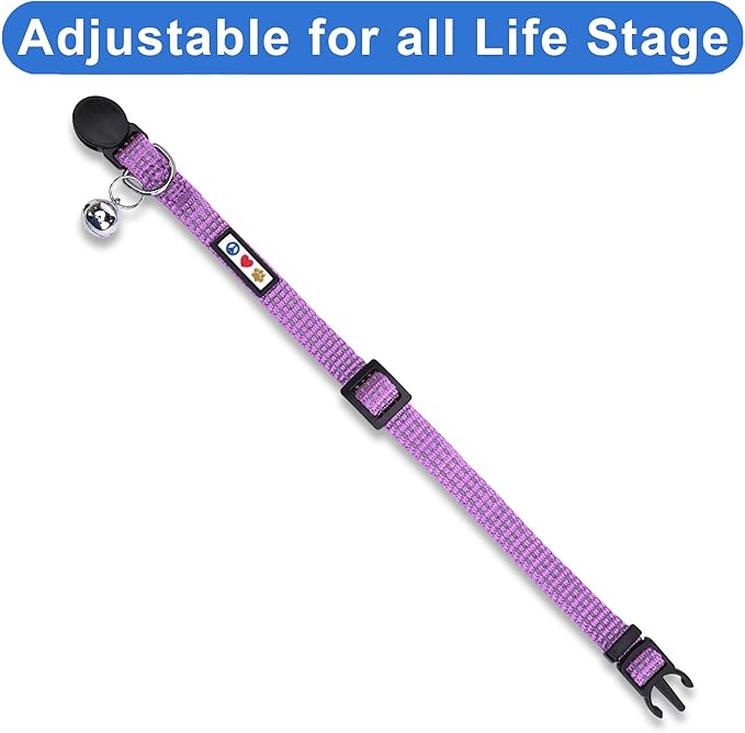 Pawtitas Reflective Purple Cat Collar with Safety Buckle and Removable Bell for Kitten and Cats Orchid