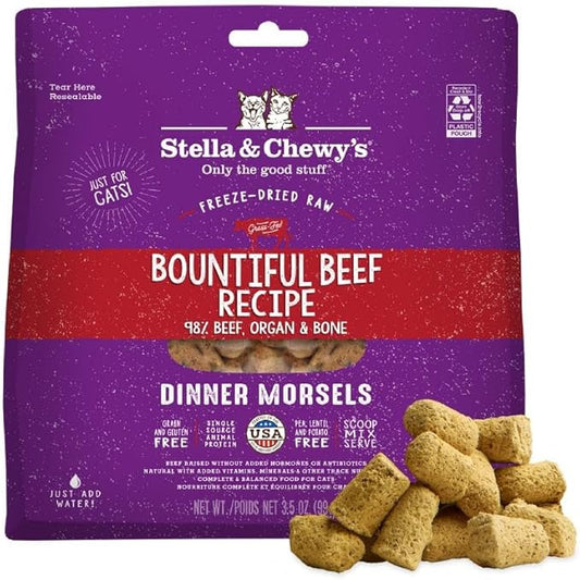 Stella & Chewy's Freeze-Dried Raw Cat Dinner Morsels - Premium Beef Recipe with 98% Grass-Fed Meat & Organs - Natural Grain-Free Cat & Kitten Food - Made in USA - 3.5 oz