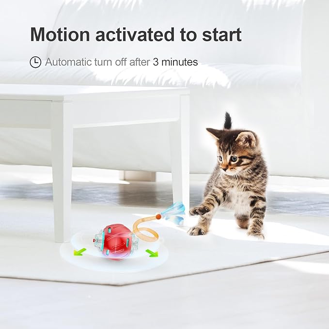Interactive Cat Toys for Indoor Cats,The 3rd Generation Agile Moving Cat Ball with Elastic Mesh Tail,Automatic Kitten Toys for Bored Indoor Adult Cats,Motion Activated (Red)