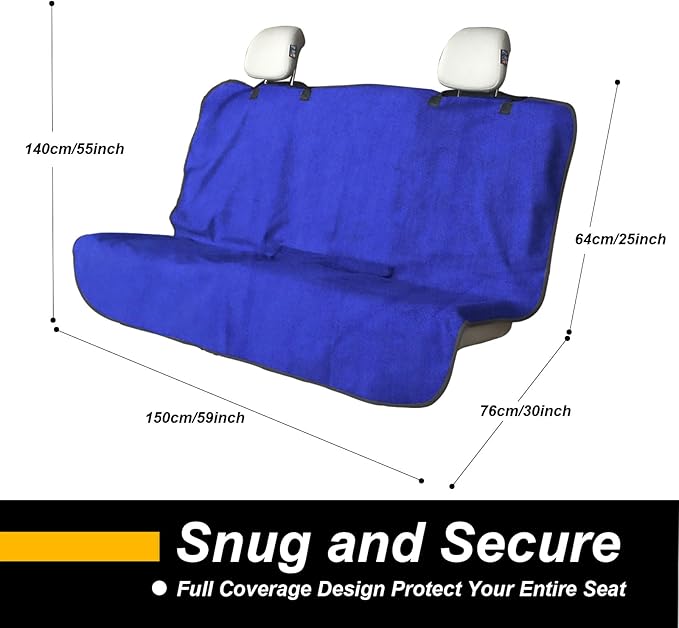 Back Seat Cover for Car Trucks Van SUV,Waterproof Rear Bench Towel Seat Covers for Dogs and Kids,Automotive Backseat Protector (Blue)