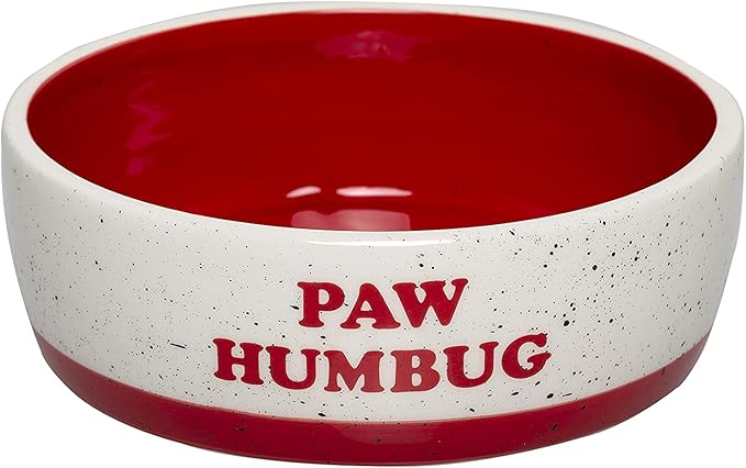 Pearhead Ceramic Paw Humbug Dog Bowl, Holds 3 Cups, Christmas Holiday Speckled Stoneware Design, Pet Feeding Dish, Microwave and Dishwasher Safe, Medium