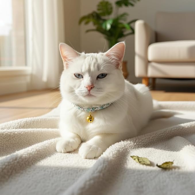 Handmade Cotton Spring Cat Collar with Bell – Adjustable Slip-On Design, No Buckle, Lightweight Rope Collar for Kittens, Indoor Cats, and Small Pets (Leaf-Mint)