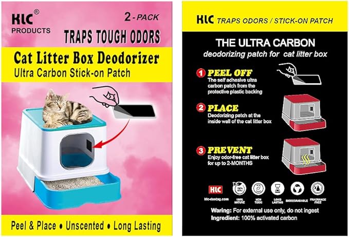 KLC Cat Box Deodorizer - Natural Charcoal Patch - 2-Pack - Cat Litter Box Odor Eliminator