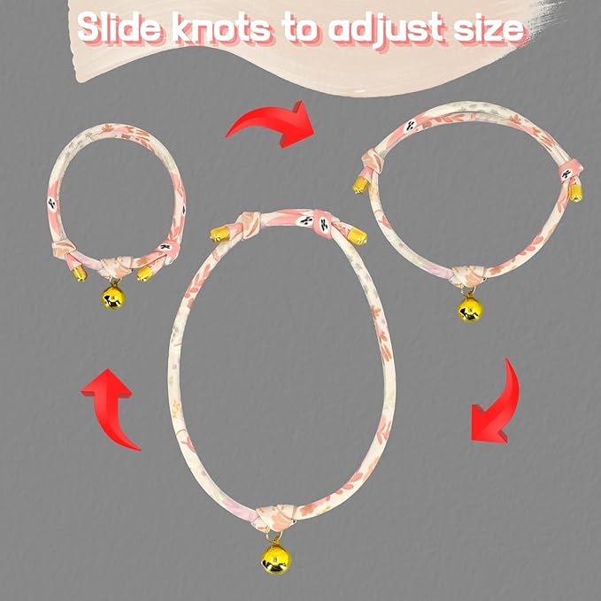 Handmade Cotton Cat Collar with Bell – Adjustable Slip-On Design, No Buckle, Lightweight Rope Collar for Kittens, Indoor Cats, and Small Pets (Blush)