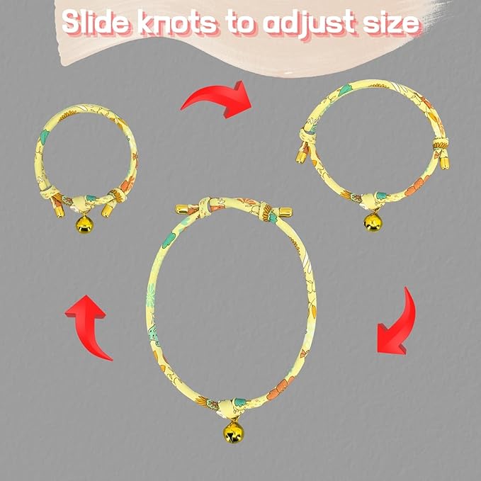 Halloween Cotton Cat Collar with Bell – Adjustable Slip-On Design, No Buckle, Lightweight Rope Collar for Kittens, Indoor Cats, and Small Pets (Amber)